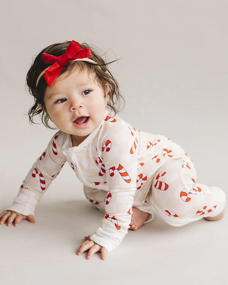 Bamboo Zip Romper - Checkered Candy Cane