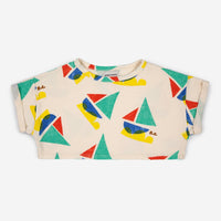 Multicolor Sail Boat All Over Cropped Sweatshirt