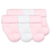 Pink + White Cushion Terry Turn Cuff Bootie Socks 3 Pair Pack