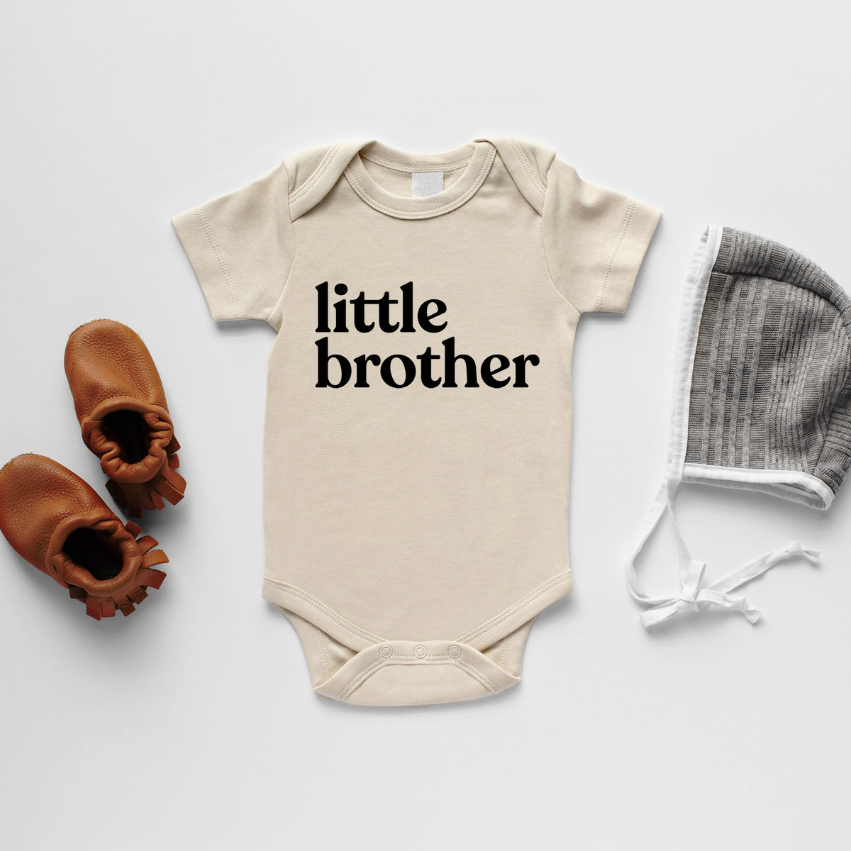 Cream Organic Little Brother Short Sleeve Baby Bodysuit