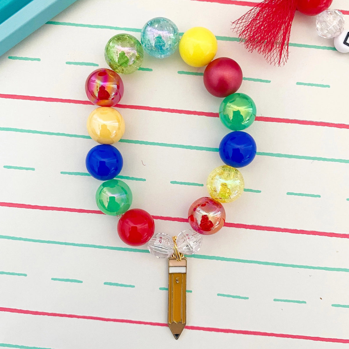 Back to School 2022:  Pencil Primary Colors Charm Bracelet