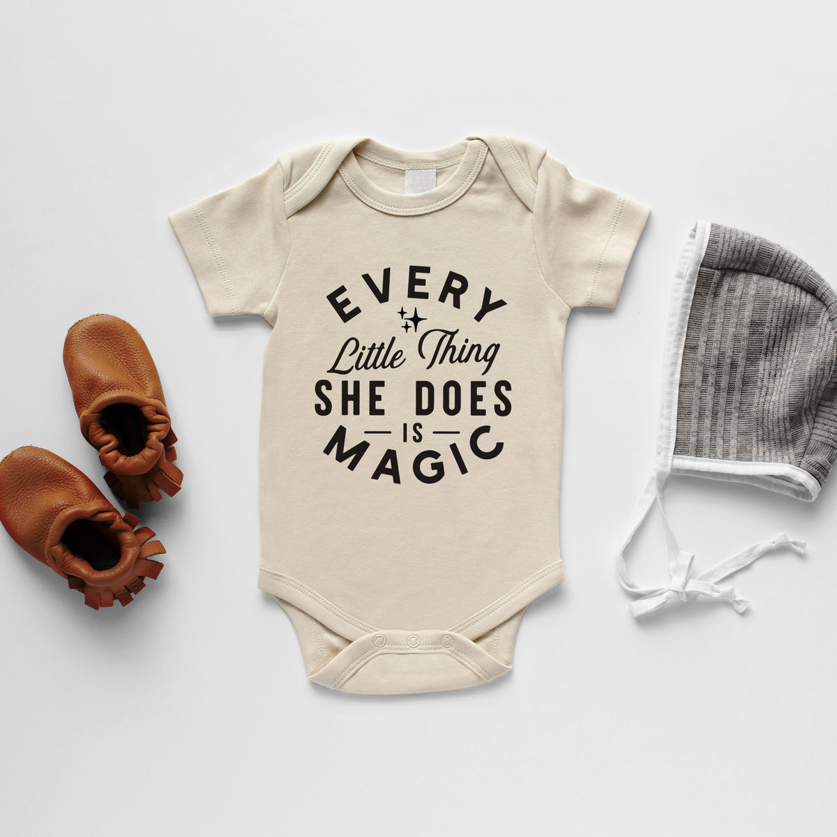 Cream Every Little Thing She Does Is Magic Organic Short Sleeve Bodysuit