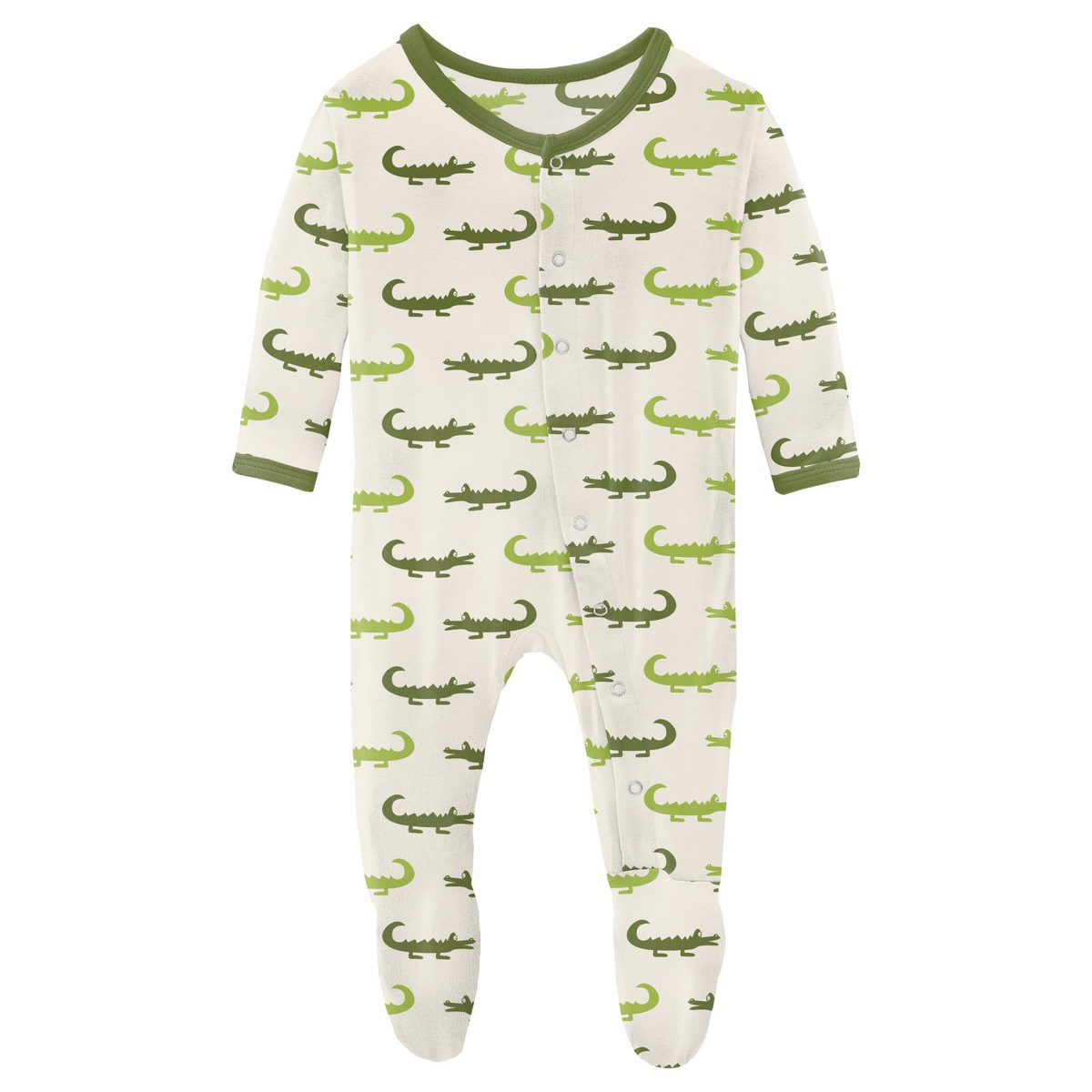 Natural Crocodile Print Footie with Snaps