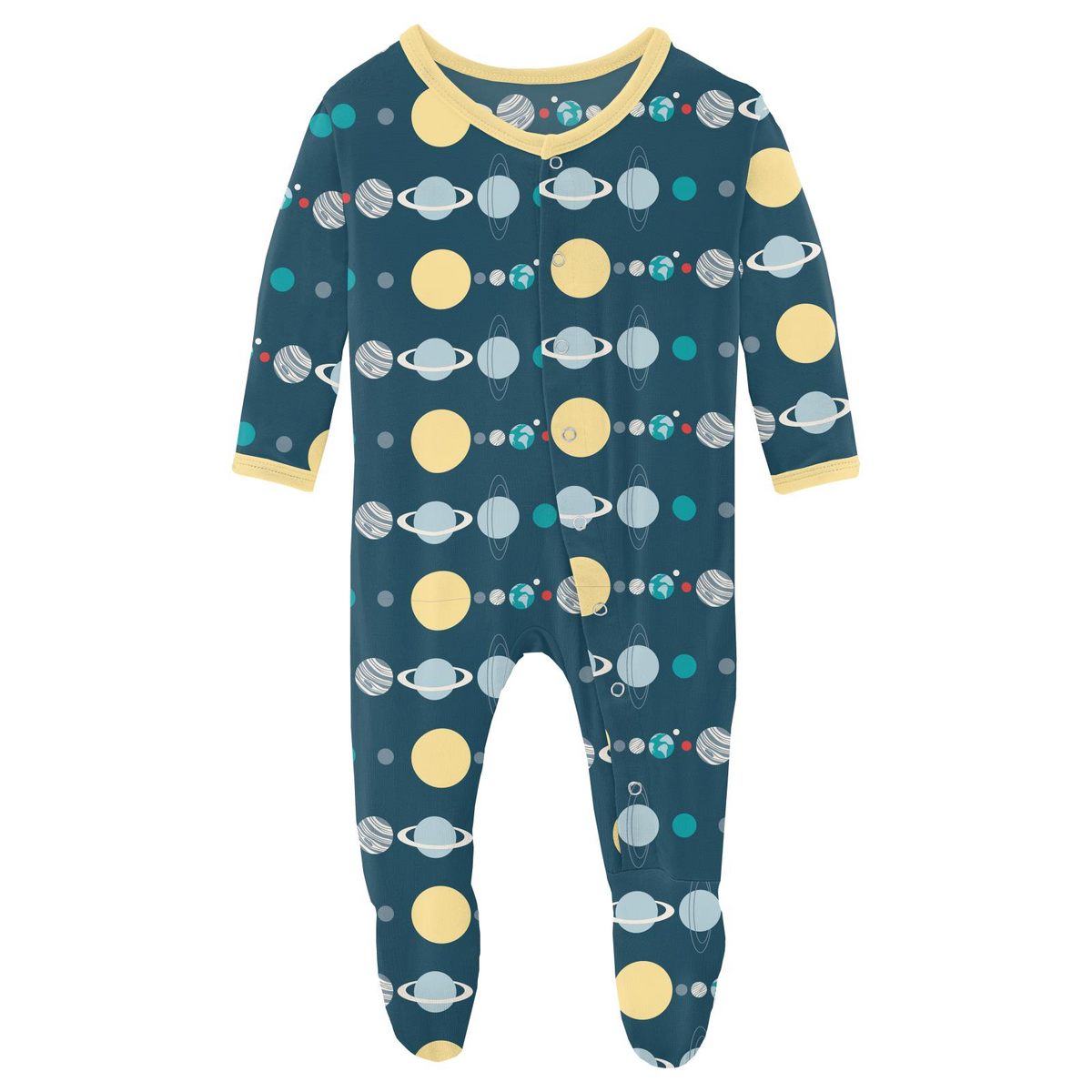 Peacock Planets Print Footie with Snaps