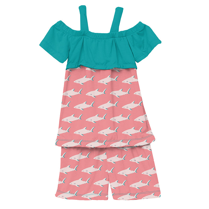 Strawberry Sharky Print Off-Shoulder Outfit Set