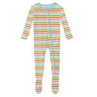 Beach Day Stripe Print Muffin Ruffle Footie with Snaps