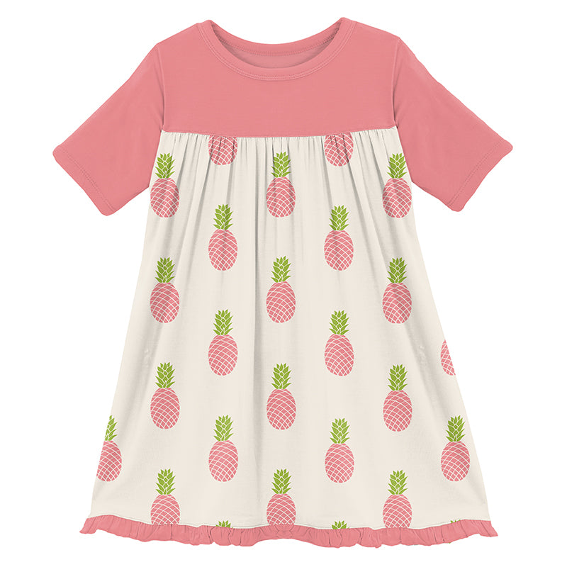 Strawberry Pineapples Print Classic Short Sleeve Swing Dress
