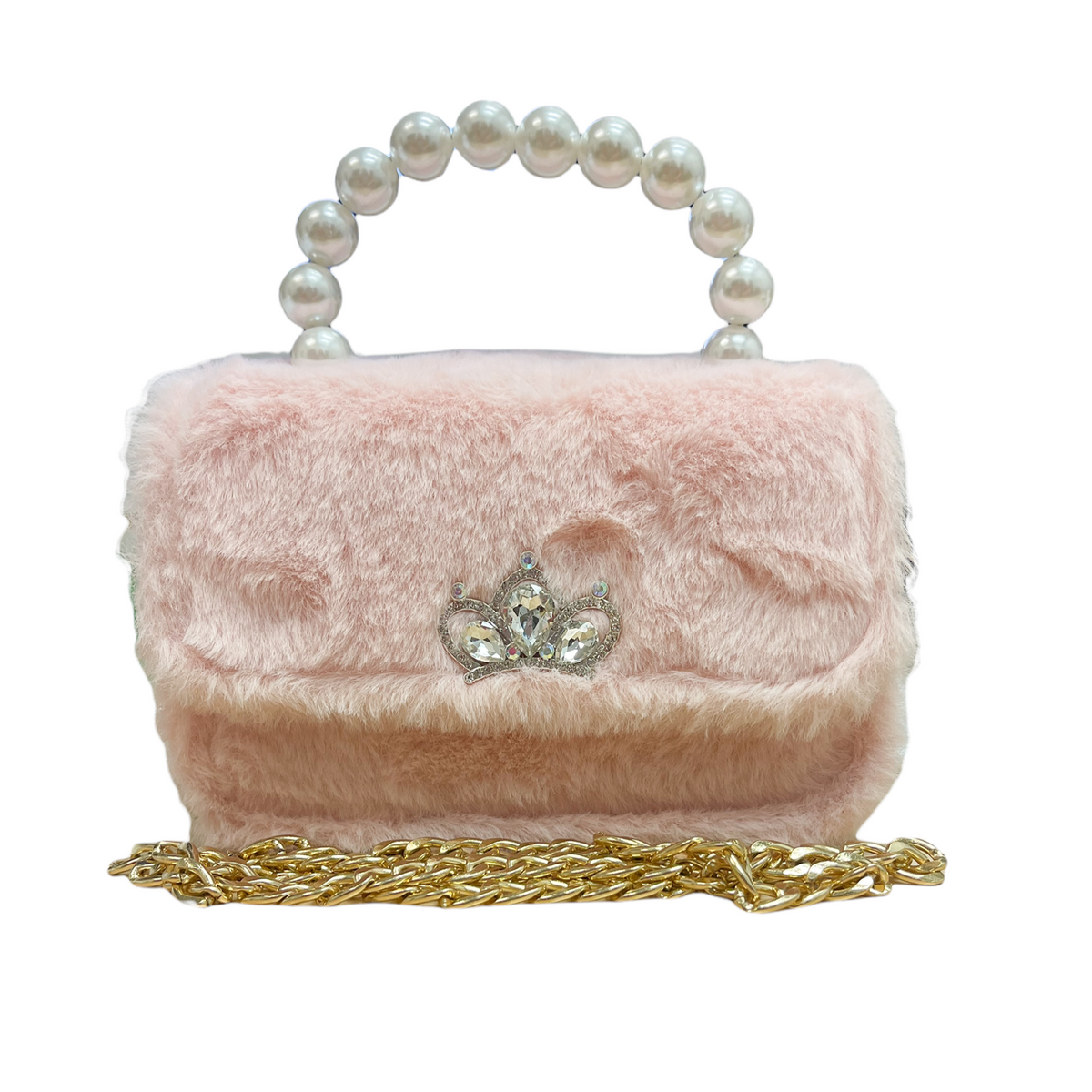 Pink Faux Fur Purse with Crown