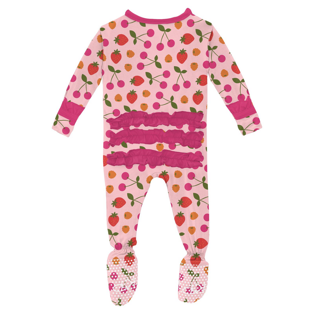 Lotus Berries Print Classic Ruffle Footie with Snaps