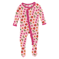 Lotus Berries Print Classic Ruffle Footie with Snaps