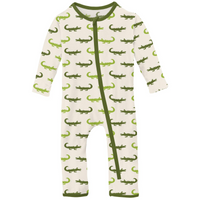 Natural Crocodile Print Coverall with Zipper