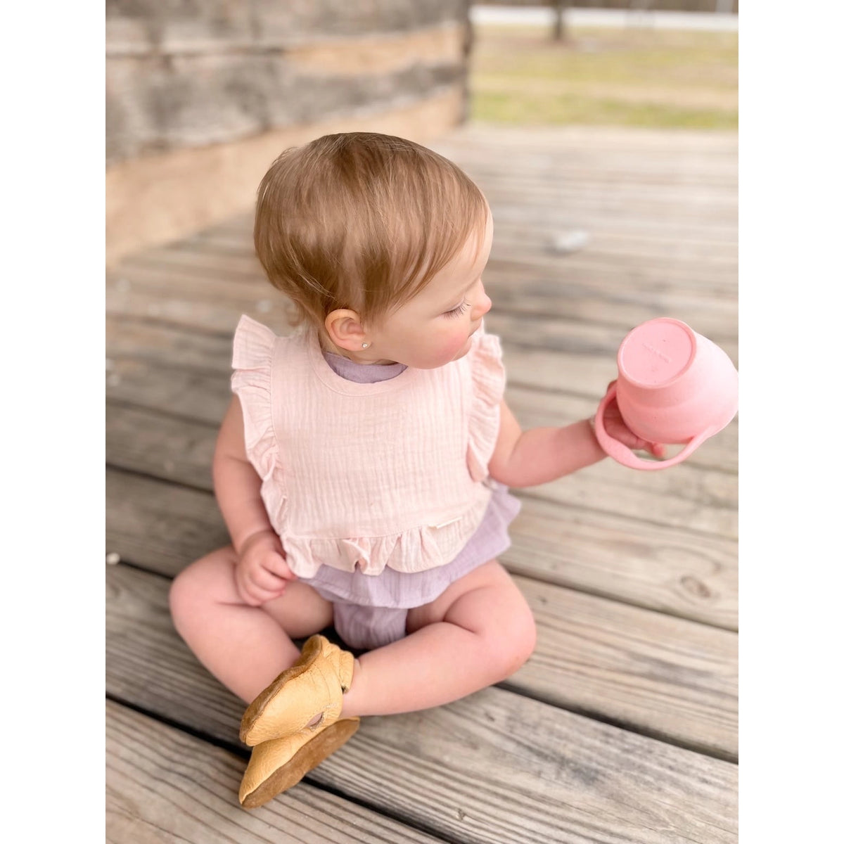 Pink Muslin Cotton Ruffle Baby Bib